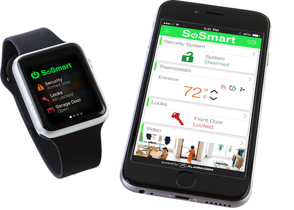Apple Watch and iPhone showing SoSmart alerts